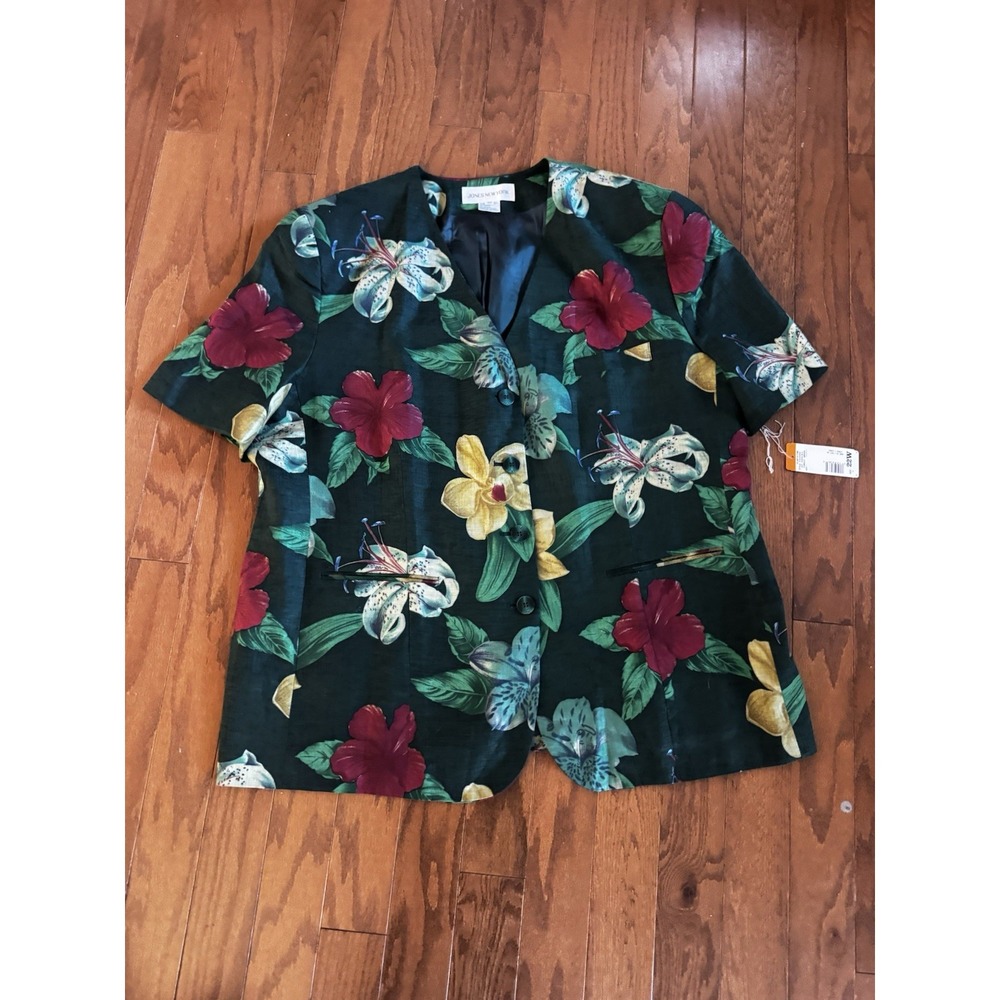 NWT Jones New York 100% Linen Floral Tropical Blazer Jacket Green Multicolor 22W